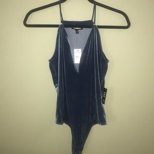 Express Petite Plunging V-Neck Velvet Bodysuit